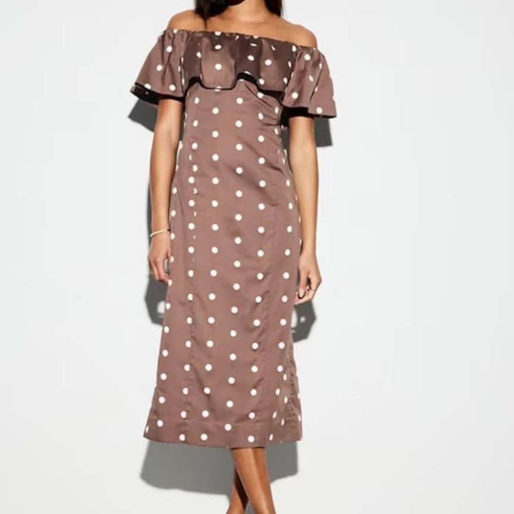 Old Navy Brown Polka Dot Off-Shoulder Midi Dress